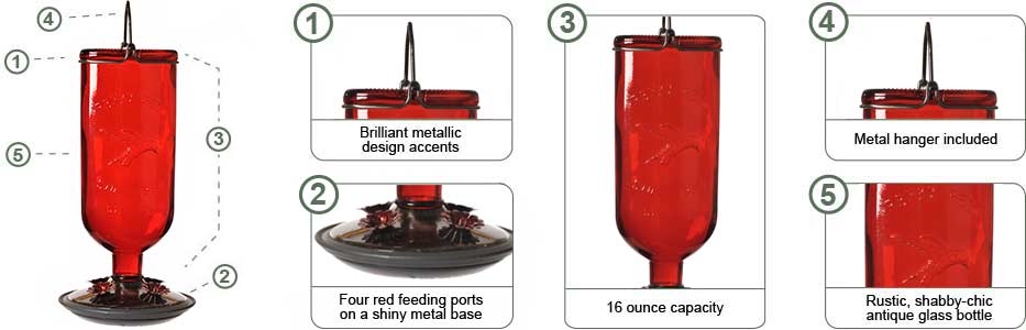 Perky-Pet Red Antique Bottle Hummingbird Feeder