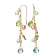 14k Yellow Gold Freshwater Cultured Pearl, Peridot, and Blue Topaz Earrings