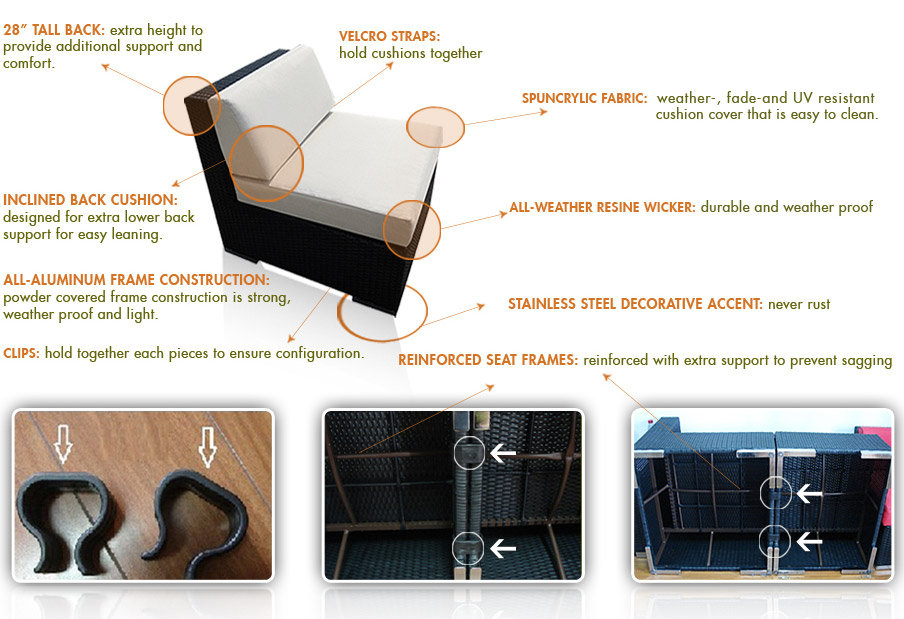 Ohana Outdoor Patio Wicker Furniture 9pc Seating Sectional with Orange Cushion eBay