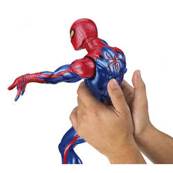 Push the buttons on The Amazing Spider-Man’s back to shoot his left and right webs