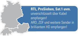 RTL, ProSieben, Sat.1 uvm unverschlüsselt über digitales Kabel empfangen. ARD, ZDF und weitere Sender in brilliantem HD empfangen.