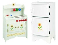 Sunflower Kitchen and Refrigerator Set - Wooden Painted Children's Furniture