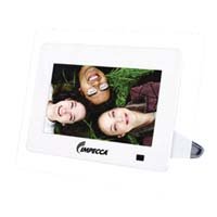 Impecca DFM-760 7 inch 3-in-1 Digital Photo Frame with 16:9 Aspect Ratio, Built in Speakers, Translucent Designer Border, White