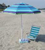 RIO Groundbreaker Universal 7-ft Beach Umbrella with Wind Vent, Tilt, and SPF 125 Sun Protection - Solid Blue with Tan Trim