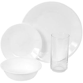 Corelle Livingware 16-Piece Set with Drinkware, Service for 4, Winter Frost White by Corelle