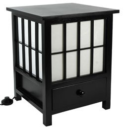 Asian Furniture and DÃ©cor - 19 inch Hokkaido End Table Nightstand Japanese Lantern w/ Drawer - BLACK 