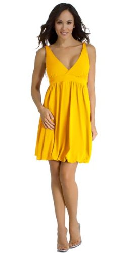 Sexy Short Sophisticated Fashionable Classic Sleeveless Babydoll Dress with BubbleHem from Hot Fash Dresses - BUBBLE DRESS Yellow