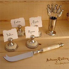 Mother of Pearl Cheese Knife, Label and Cocktail Pick Set by Mango Moon