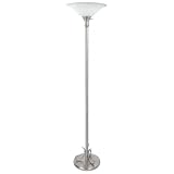 Globe Avignon One-Light Floor Lamp, Satin Nickel with White Alabaster Globe