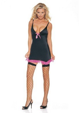 Sexy Lycra Garter Mini Dress Sexy Lingerie Intimate Apparel with Satin Bow and Mesh Trim