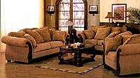 Wood And Multi Fabric Living Room Set With Tables