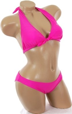 Sexy Bathing Suit Hot Pink Rhinestone Heart Halter Top Bikini Swimsuit 3pc with Matching Skirt Set