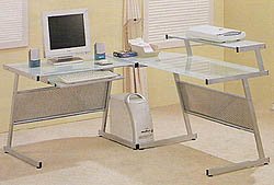 Corner Desk - Frosted Glass - (Silver/Frosted Glass)