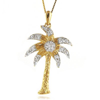 14K Gold Diamond Palm Tree Pendant with FREE Chain 