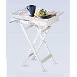 Folding Tray Table with Drawers: Antique-Style White Wood Tray Table - Aspen Country Store