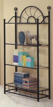 "Sunburst" Design Wrought Iron Style 4 Tier Rack / Bookcase with Glass Shelves