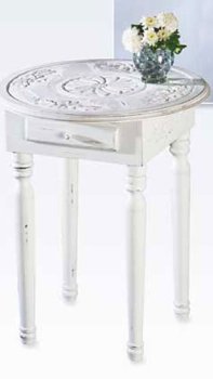 White Antique-Style Side Table / Wood Plant Stand - Aspen Country Store
