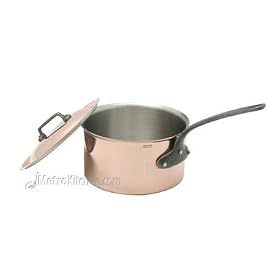 Mauviel 2mm 3.7 qt. Copper Sauce Pan with a Cast Iron Handle, with Lid by Mauviel