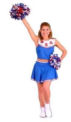 Sexy Traditional Adult Patriotic Cheerleader Costume with Pom Poms!