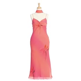 Plus Size Stylish Spaghetti Straps Twist Bust Long Evening/ Prom/ Bridesmaid Dress w/Flower Print + Scarf