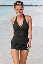 Women's Long Control Separates Ring Halter Solid Swim Top