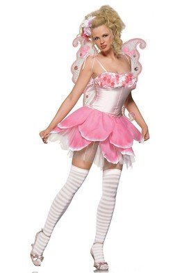 Sexy 2PC Rose Petal Pixie Costume Includes Chiffon Rose Bodysuit and Rose Petal Skirt
