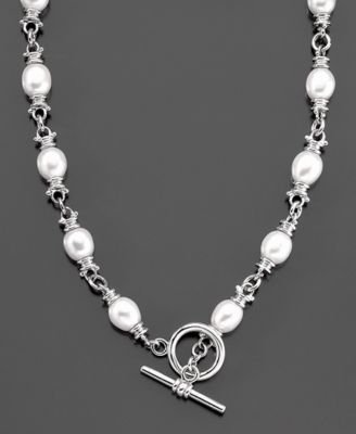 Fresh by Honora Sterling Silver White Oval Cultured Freshwater Pearl Toggle Necklace