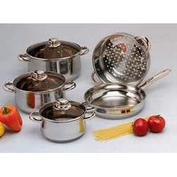 Stainless Steel with Amber Glass Covers 8-pc. Cookware Set by MAXI-MATIC USA PICK FIVE IMPORTS INC