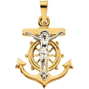 14K Two Tone Gold Mariner's Cross Pendant