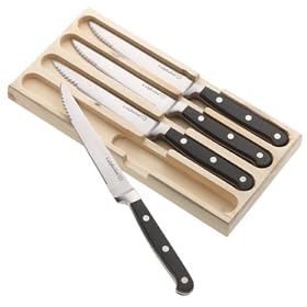 Calphalon Traditional Cutlery 4-Piece Forged Steak Knife Set with Wooden Storage Tray by Calphalon