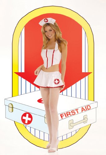 Sexy Flirty Nurse - 3pc Costume with Corset Top, Skirt and Head Piece.