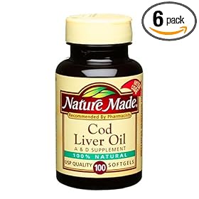 Nature Made Cod Liver Oil with Vitamin A & D Softgels, 100-Count Bottles (Pack of 6)