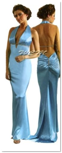 Sexy Plunging Halter Pleated Backless Bridesmaid Formal Prom Dress Gown