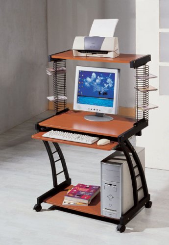 Computer Desk on Wheels, Walnut Finish w/ CPU stand