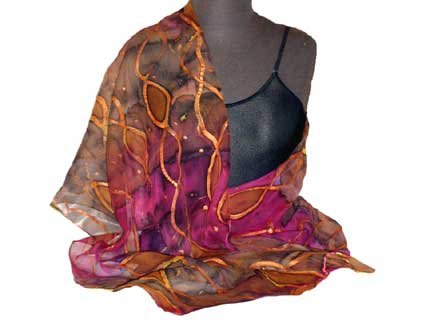 Gold Chiffon Hand Painted Silk Wrap
