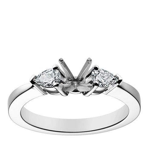 18k White Gold Prong-Set Engagement Ring Setting with Pear-Cut Sidestones (1/4 cttw)