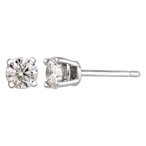 14k White Gold Round Diamond Stud Earrings (1/2 cttw, H-I Color, I1-I2 Clarity)