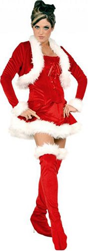 Sexy Ms Claus Costume with Bustier, Cropped Jacket, Mini Skirt and Boot tops