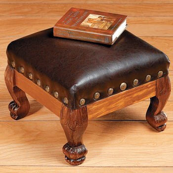 Brown Faux LEATHER WOOD FOOTSTOOL foot rest hassock decor