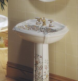 Portrait Pedestal Lav w/ English Trellis design K-14192-FL