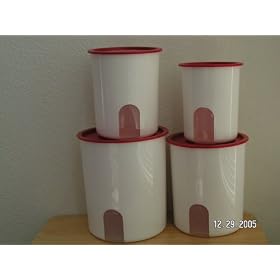 Tupperware One Touch Reminder Canisters with Red Seals by 