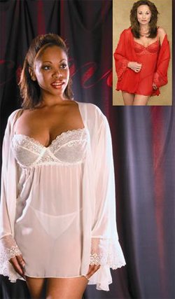 Plus Size Babydoll w/ Matching Coat in Ivory, Black, or Red 1x 2x 3x