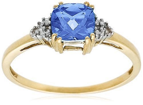 10k Choice of White or Yellow Gold, December Birthstone, Blue-Topaz and Diamond Ring