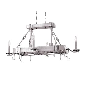 Modern 4-Light Pot Rack with 2 Down Lights - Satin Nickel by 