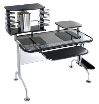 LEDA GPC77 Computer Desk, Black Glass 