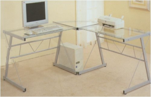 Silver Finish Metal, Computer Workstation w/Glass