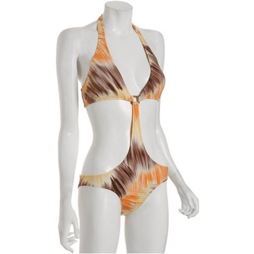 BCBGMAXAZRIA orange faded stripe cutout one piece swimsuit Picture