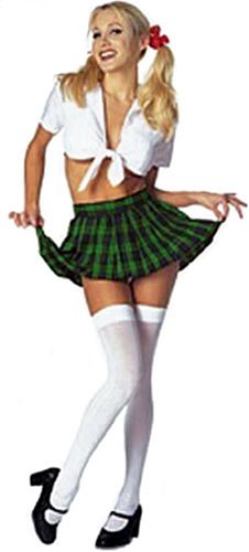 Sexy School Girl Green Plaid Skirt with Midriff Tie Top