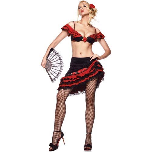 Sexy Leg Avenue 2pc.Sexy Senorita,w/underwire bra with rose appliqué and skirt