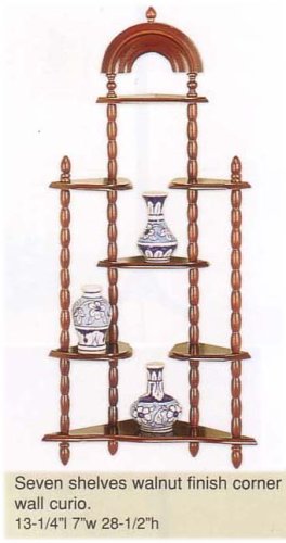 7 Tier Corner Wall Curio Shelf in Walnut Finish